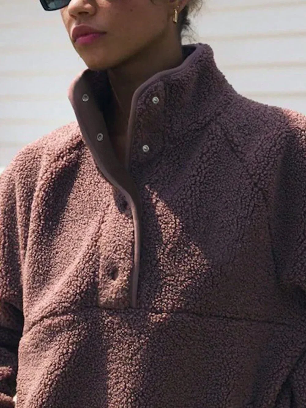 Brown Casual Women's Pocket Zipper Fleece Jacket